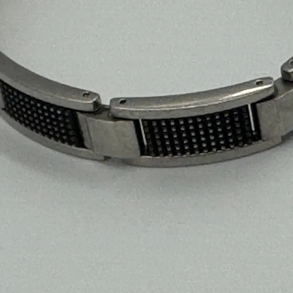 Mens Stainless Steel Link Bracelet‎ Silver Black Carbon Fiber Inlay Industrial